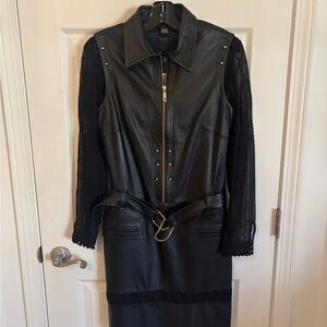 Etcetera Black Leather Jacket with Complimentary Silk Top